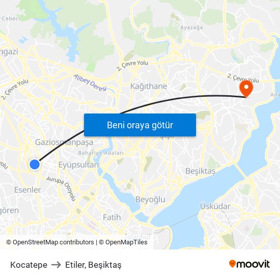Kocatepe to Etiler, Beşiktaş map