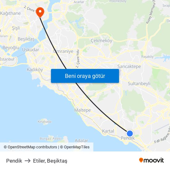 Pendik to Etiler, Beşiktaş map