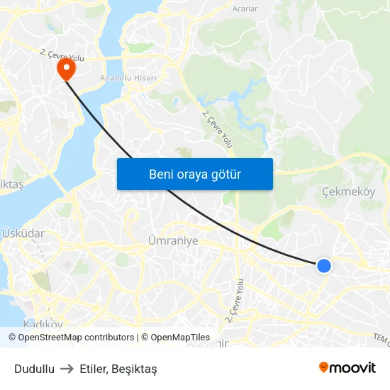 Dudullu to Etiler, Beşiktaş map