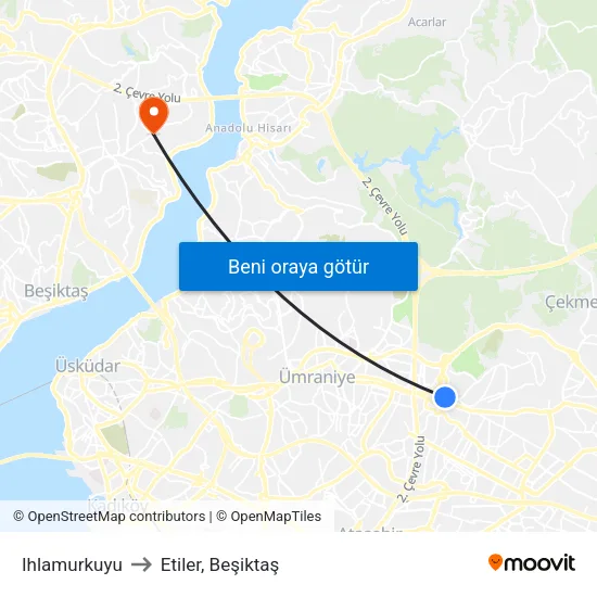 Ihlamurkuyu to Etiler, Beşiktaş map
