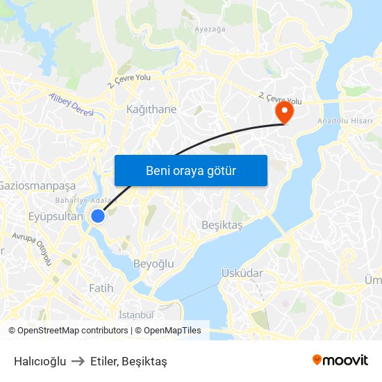 Halıcıoğlu to Etiler, Beşiktaş map