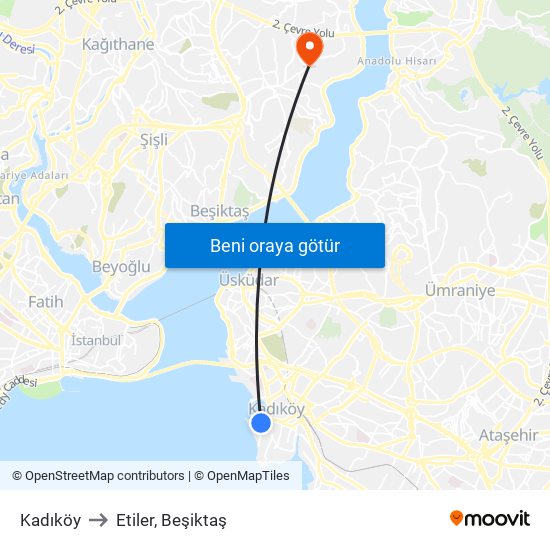 Kadıköy to Etiler, Beşiktaş map
