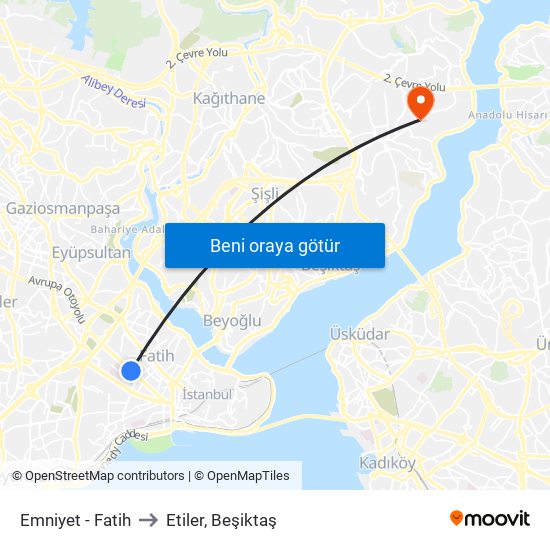 Emniyet - Fatih to Etiler, Beşiktaş map