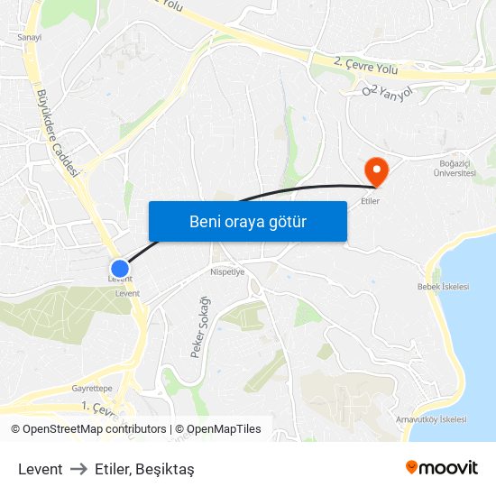 Levent to Etiler, Beşiktaş map
