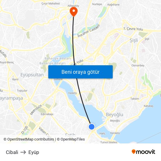Cibali to Eyüp map
