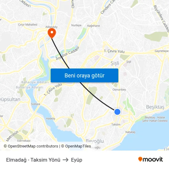 Elmadağ - Taksim Yönü to Eyüp map