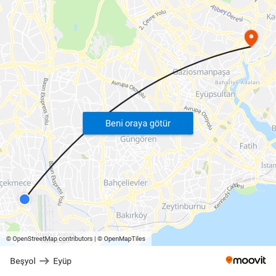 Beşyol to Eyüp map