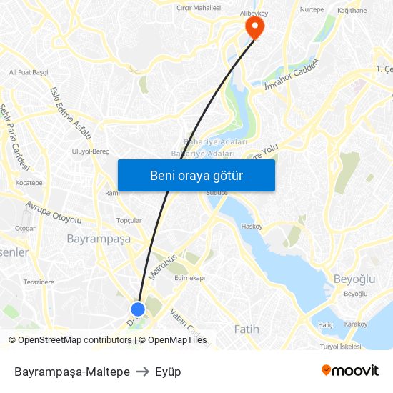 Bayrampaşa-Maltepe to Eyüp map