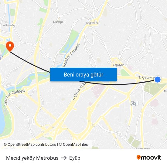 Mecidiyeköy Metrobus to Eyüp map