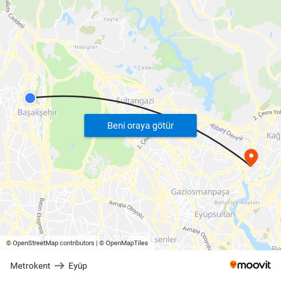 Metrokent to Eyüp map