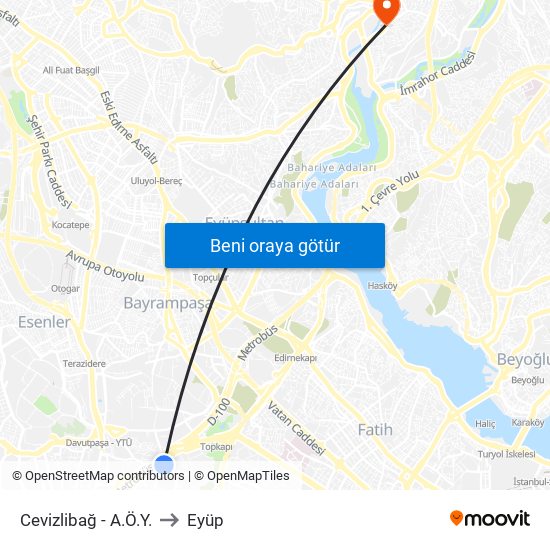 Cevizlibağ - A.Ö.Y. to Eyüp map