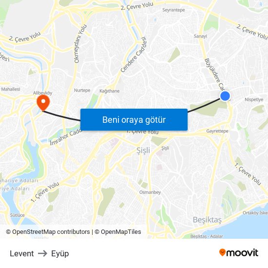 Levent to Eyüp map