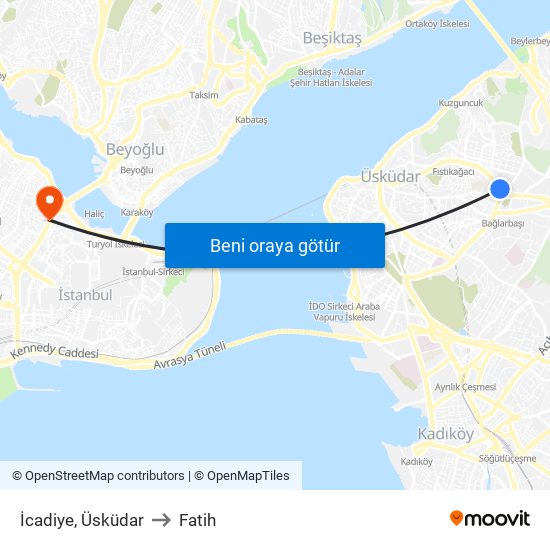 İcadiye, Üsküdar to Fatih map