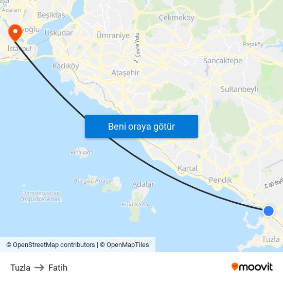 Tuzla to Fatih map