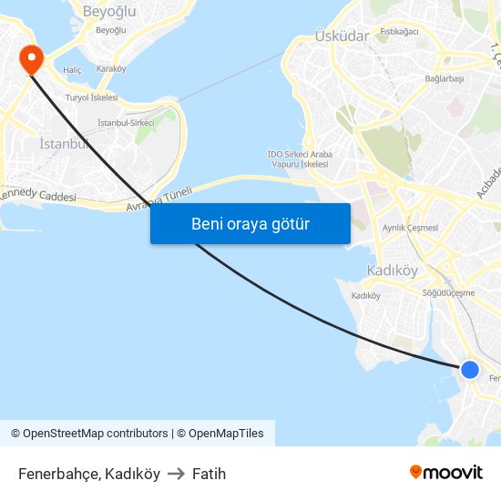 Fenerbahçe, Kadıköy to Fatih map