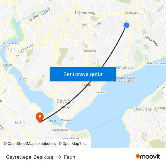 Gayrettepe, Beşiktaş to Fatih map