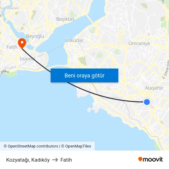 Kozyatağı, Kadıköy to Fatih map