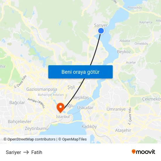 Sariyer to Fatih map