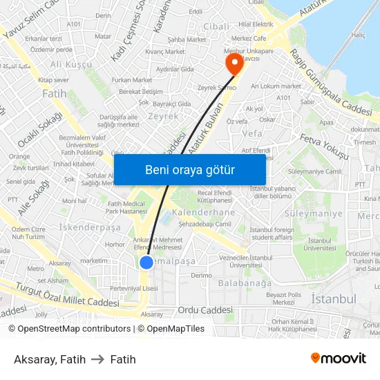 Aksaray, Fatih to Fatih map