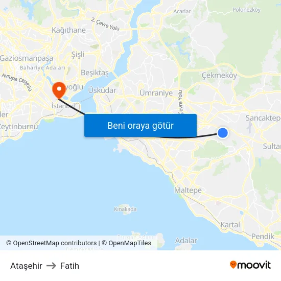 Ataşehir to Fatih map