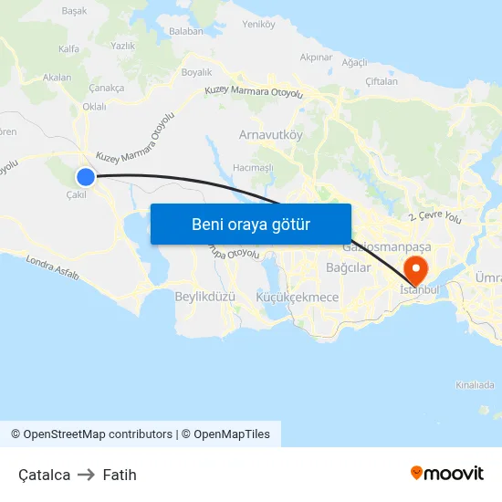 Çatalca to Fatih map