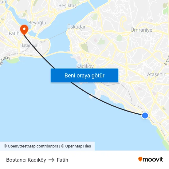 Bostancı,Kadıköy to Fatih map