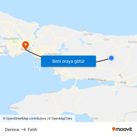 Derince to Fatih map