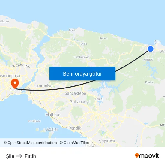 Şile to Fatih map
