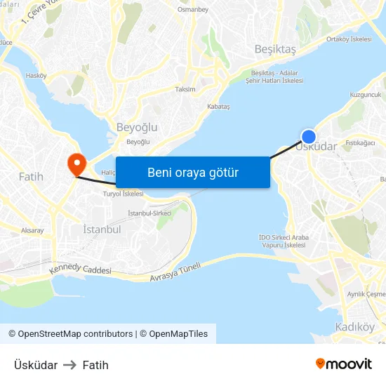 Üsküdar to Fatih map