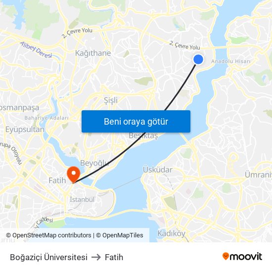 Boğaziçi Üniversitesi to Fatih map