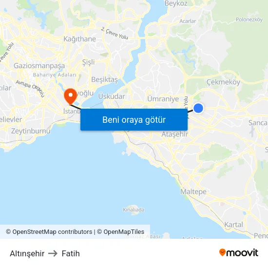 Altınşehir to Fatih map