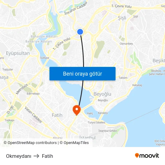 Okmeydanı to Fatih map