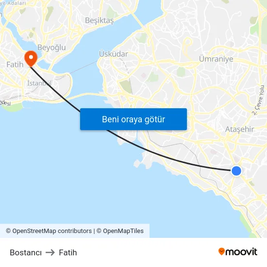Bostancı to Fatih map