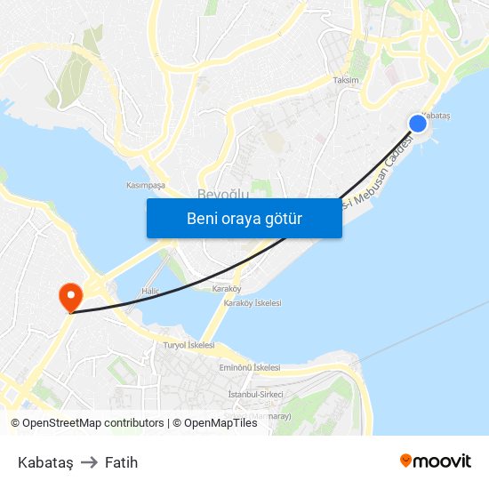 Kabataş to Fatih map