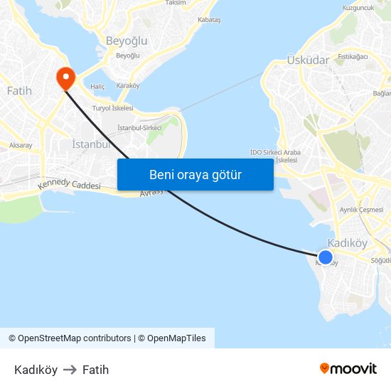 Kadıköy to Fatih map