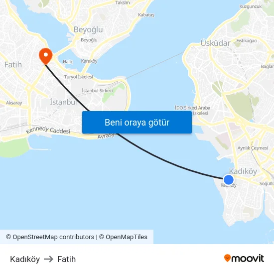 Kadıköy to Fatih map
