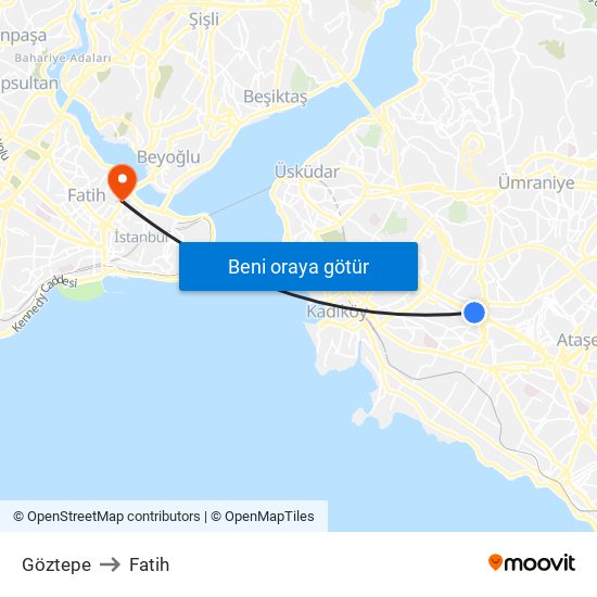 Göztepe to Fatih map