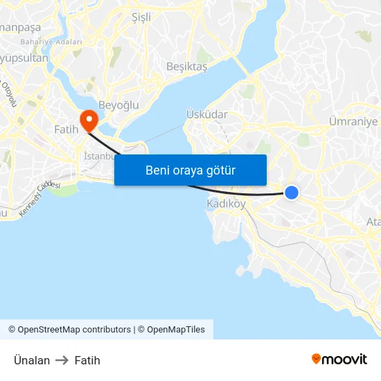 Ünalan to Fatih map