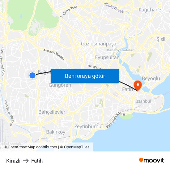 Kirazlı to Fatih map