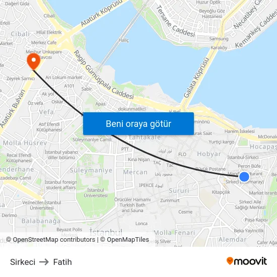 Sirkeci to Fatih map