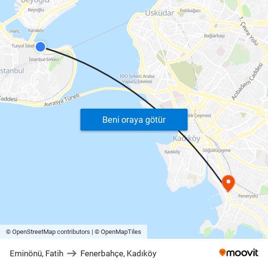 Eminönü, Fatih to Fenerbahçe, Kadıköy map