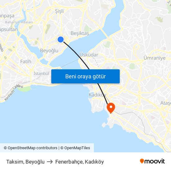Taksim, Beyoğlu to Fenerbahçe, Kadıköy map