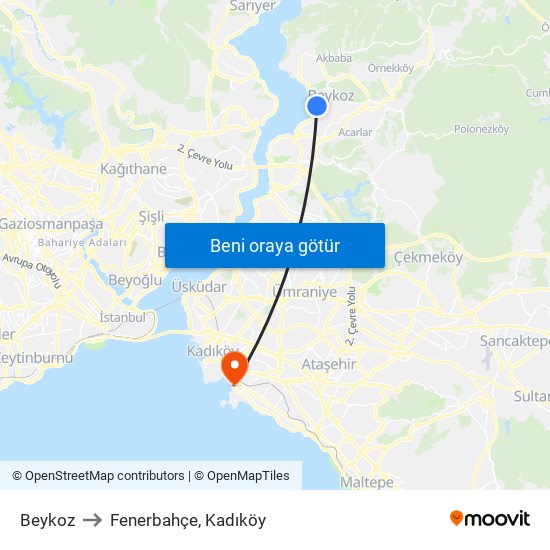 Beykoz to Fenerbahçe, Kadıköy map