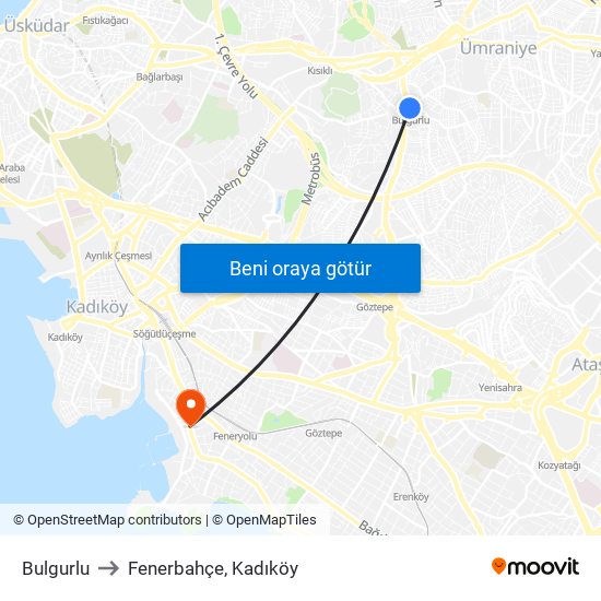 Bulgurlu to Fenerbahçe, Kadıköy map