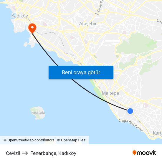 Cevizli to Fenerbahçe, Kadıköy map