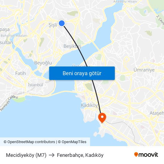 Mecidiyeköy (M7) to Fenerbahçe, Kadıköy map