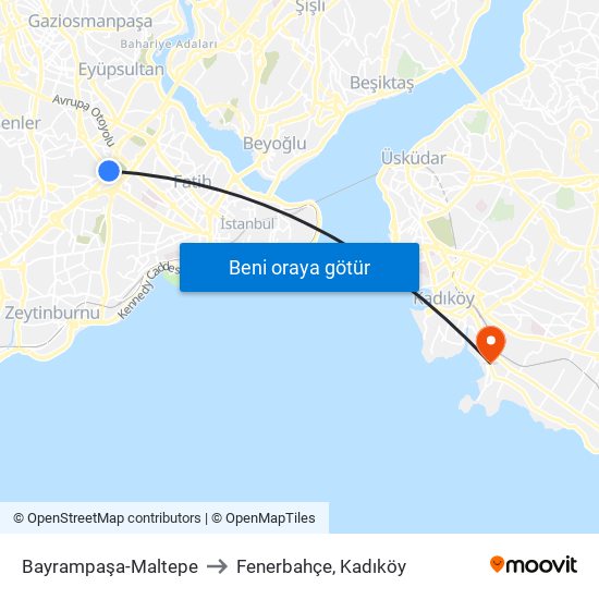 Bayrampaşa-Maltepe to Fenerbahçe, Kadıköy map