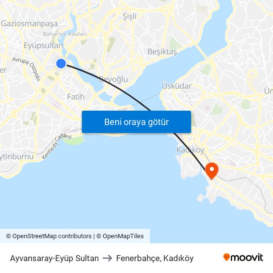 Ayvansaray-Eyüp Sultan to Fenerbahçe, Kadıköy map