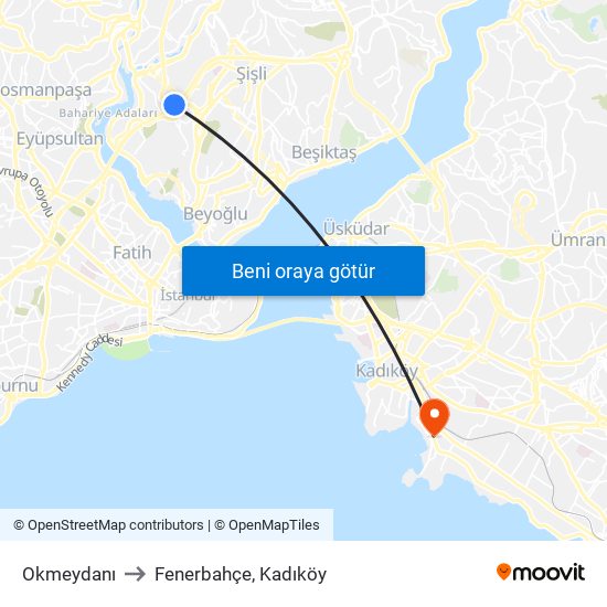 Okmeydanı to Fenerbahçe, Kadıköy map