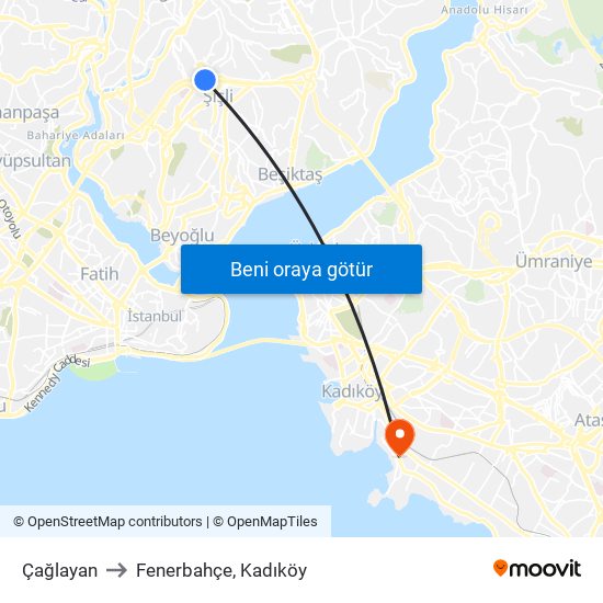 Çağlayan to Fenerbahçe, Kadıköy map